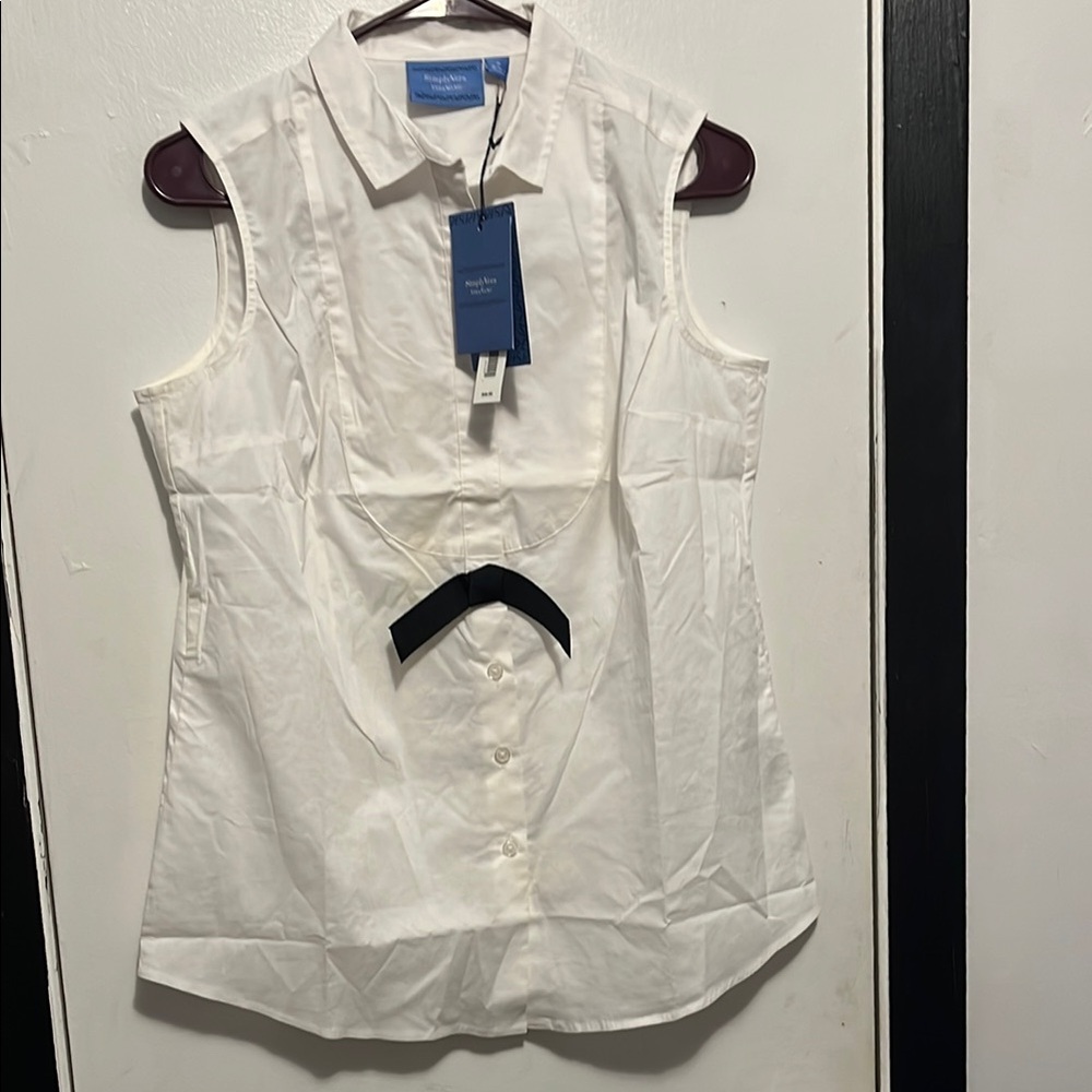 White Sleeveless Top with Black Bow by Simply Vera